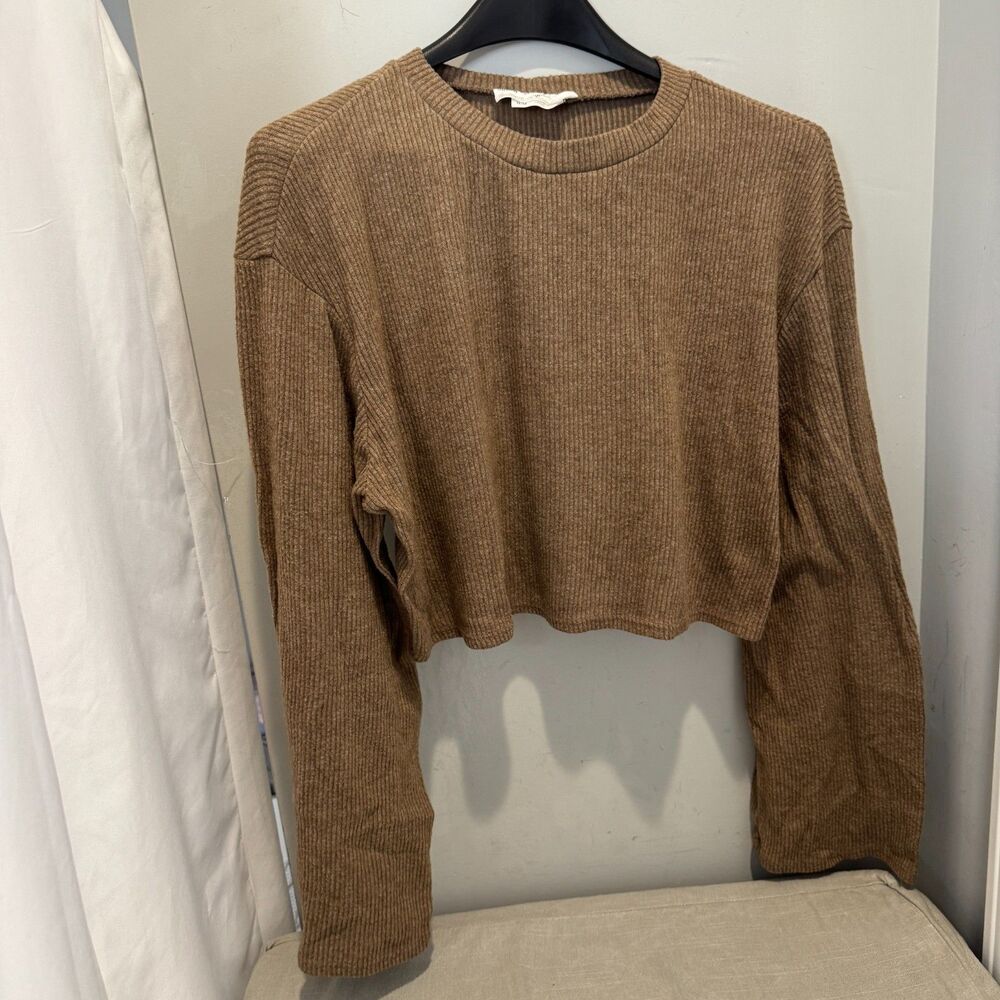 Urban Renewal Medium Chocolate Brown Long / Wide Sleeve Cropped Top Y2K Stretch